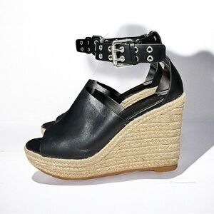 🌻NEW  Rag & Bone Anteros Black Leather Espadrille Wedge Size 39.5  US 9.5 $348